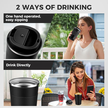 Volhoply 13 oz Stainless Steel Insulated Travel Coffee Mug with Fip Lid,Reusable Double Wall Vacuum Metal Coffee Cup,Portable to Go Leak Proof Cafe Thermal Tumbler for Hot & Cold Drinks(Pink,1)