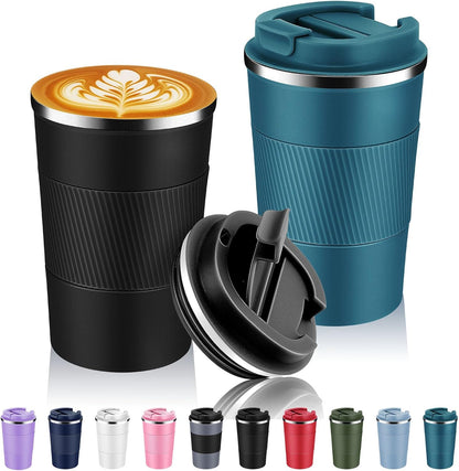 Volhoply 13 oz Stainless Steel Insulated Travel Coffee Mug with Fip Lid,Reusable Double Wall Vacuum Metal Coffee Cup,Portable to Go Leak Proof Cafe Thermal Tumbler for Hot & Cold Drinks(Pink,1)