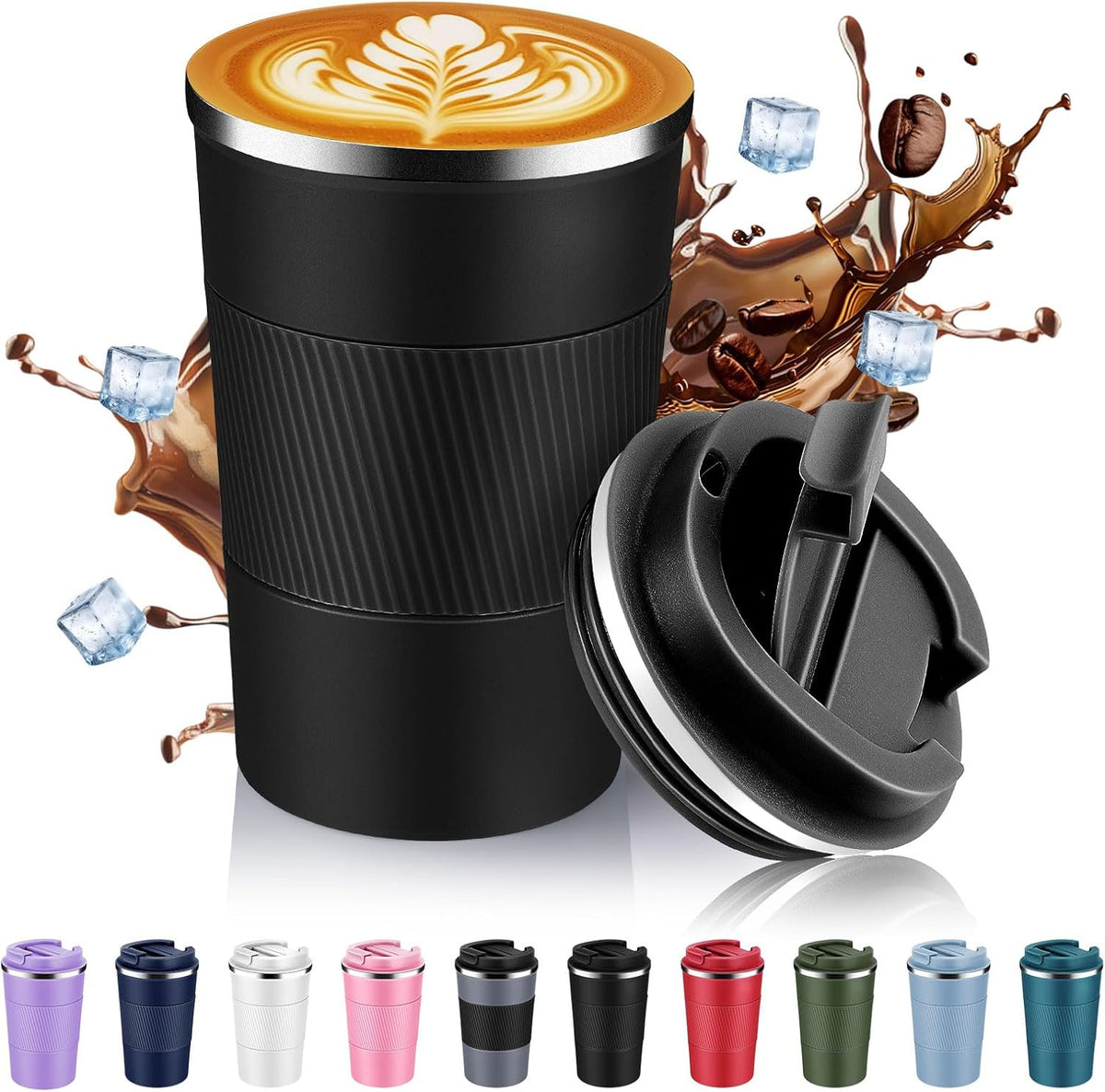 Volhoply 13 oz Stainless Steel Insulated Travel Coffee Mug with Fip Lid,Reusable Double Wall Vacuum Metal Coffee Cup,Portable to Go Leak Proof Cafe Thermal Tumbler for Hot & Cold Drinks(Pink,1)