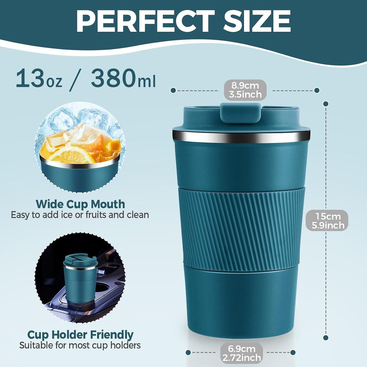 Volhoply 13 oz Stainless Steel Insulated Travel Coffee Mug with Fip Lid,Reusable Double Wall Vacuum Metal Coffee Cup,Portable to Go Leak Proof Cafe Thermal Tumbler for Hot & Cold Drinks(Pink,1)