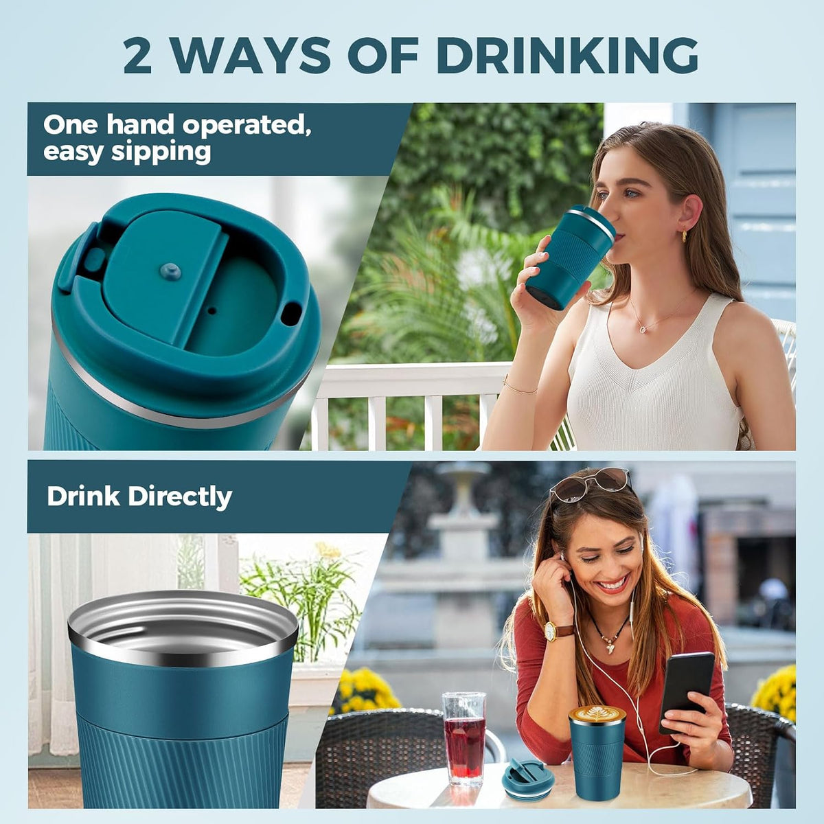 Volhoply 13 oz Stainless Steel Insulated Travel Coffee Mug with Fip Lid,Reusable Double Wall Vacuum Metal Coffee Cup,Portable to Go Leak Proof Cafe Thermal Tumbler for Hot & Cold Drinks(Pink,1)