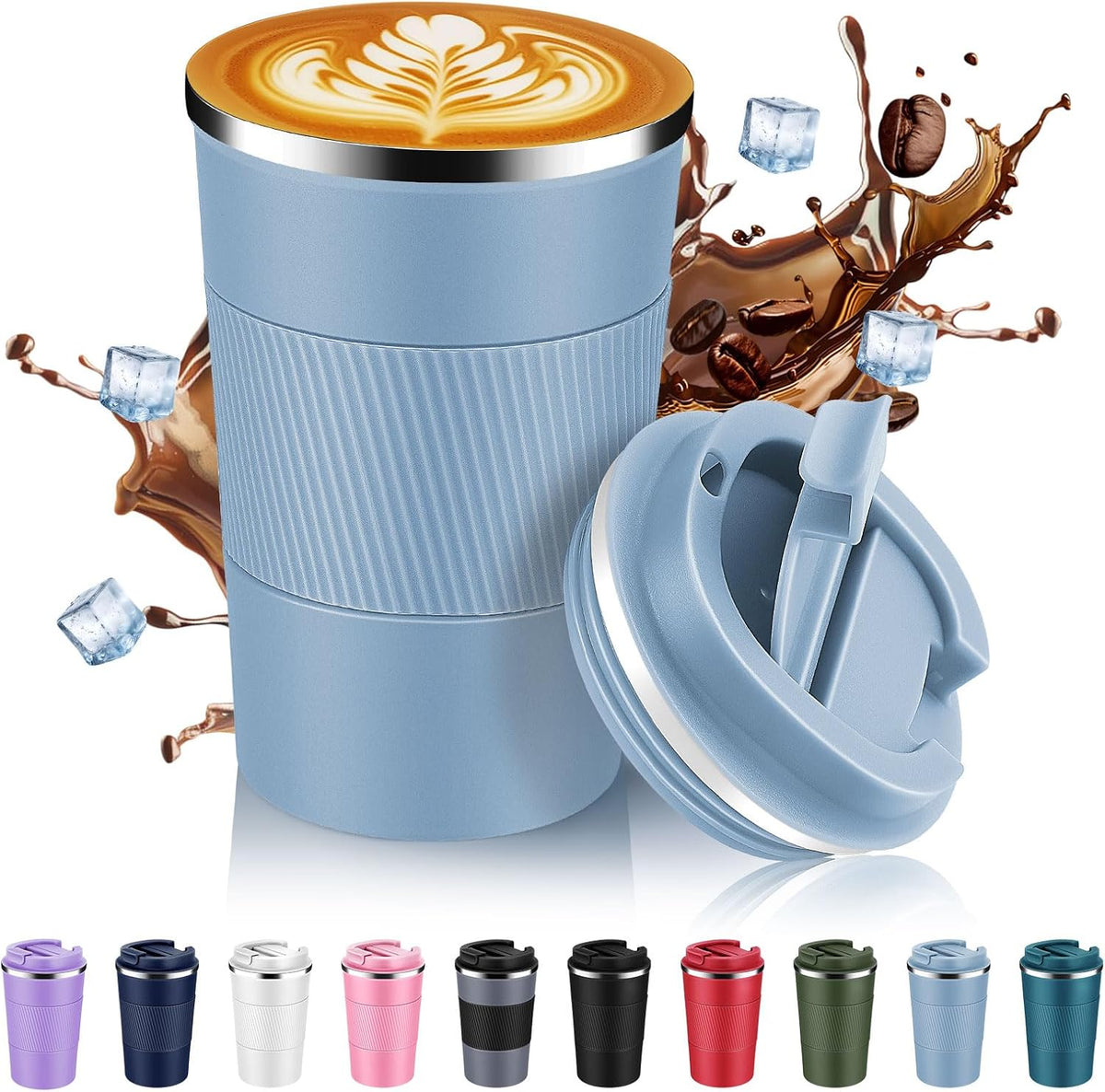 Volhoply 13 oz Stainless Steel Insulated Travel Coffee Mug with Fip Lid,Reusable Double Wall Vacuum Metal Coffee Cup,Portable to Go Leak Proof Cafe Thermal Tumbler for Hot & Cold Drinks(Pink,1)