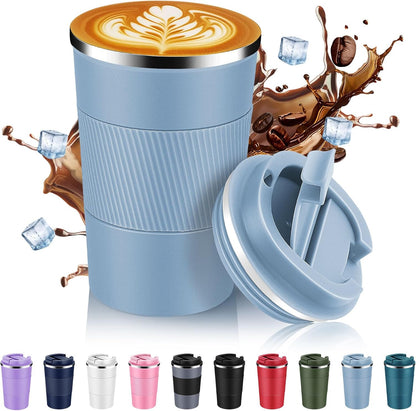 Volhoply 13 oz Stainless Steel Insulated Travel Coffee Mug with Fip Lid,Reusable Double Wall Vacuum Metal Coffee Cup,Portable to Go Leak Proof Cafe Thermal Tumbler for Hot & Cold Drinks(Pink,1)
