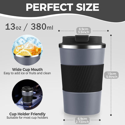Volhoply 13 oz Stainless Steel Insulated Travel Coffee Mug with Fip Lid,Reusable Double Wall Vacuum Metal Coffee Cup,Portable to Go Leak Proof Cafe Thermal Tumbler for Hot & Cold Drinks(Pink,1)