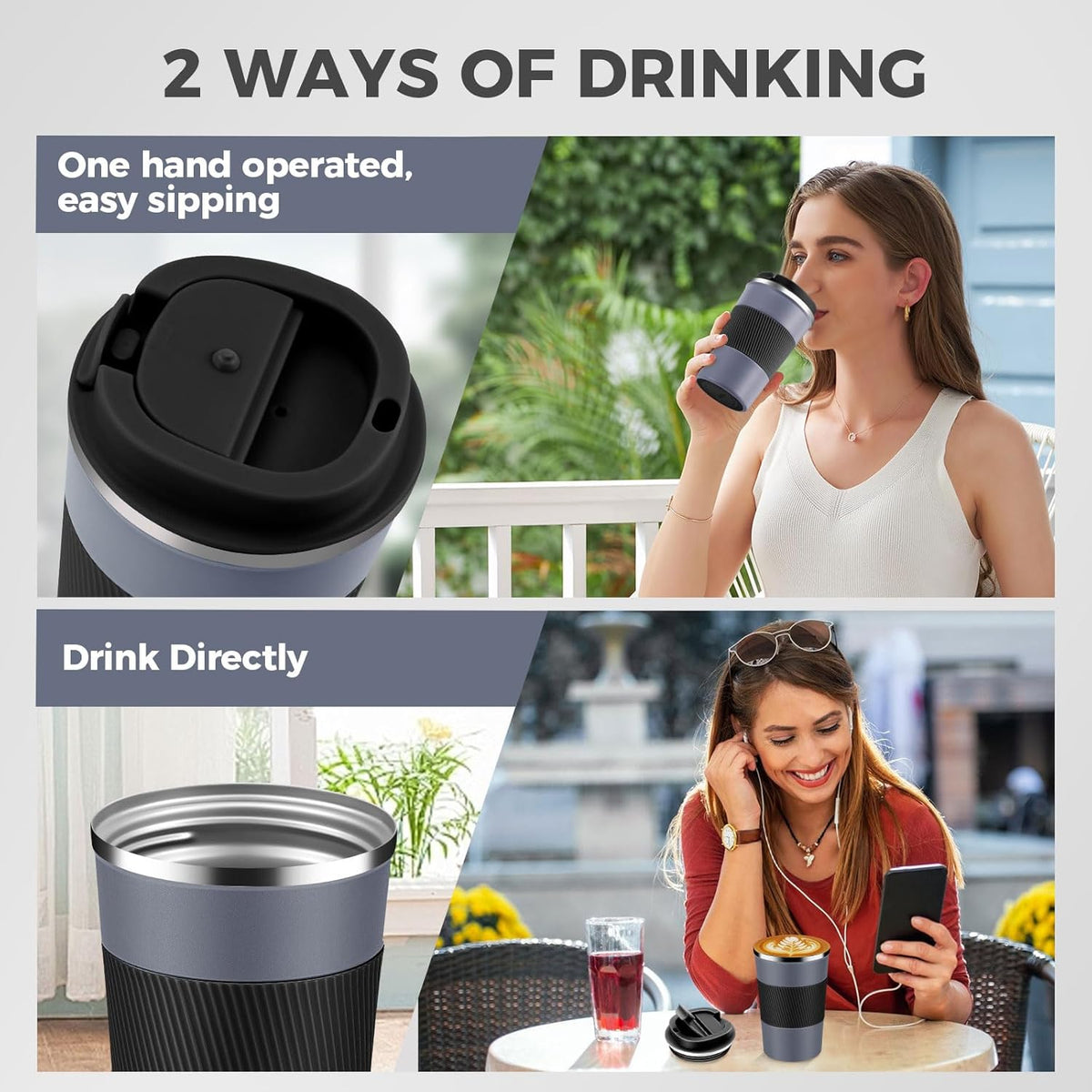 Volhoply 13 oz Stainless Steel Insulated Travel Coffee Mug with Fip Lid,Reusable Double Wall Vacuum Metal Coffee Cup,Portable to Go Leak Proof Cafe Thermal Tumbler for Hot & Cold Drinks(Pink,1)