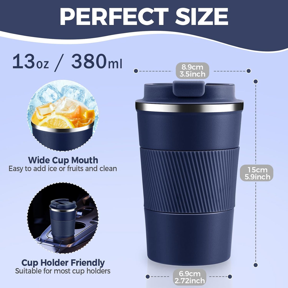 Volhoply 13 oz Stainless Steel Insulated Travel Coffee Mug with Fip Lid,Reusable Double Wall Vacuum Metal Coffee Cup,Portable to Go Leak Proof Cafe Thermal Tumbler for Hot & Cold Drinks(Pink,1)