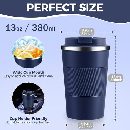 Volhoply 13 oz Stainless Steel Insulated Travel Coffee Mug with Fip Lid,Reusable Double Wall Vacuum Metal Coffee Cup,Portable to Go Leak Proof Cafe Thermal Tumbler for Hot & Cold Drinks(Pink,1)