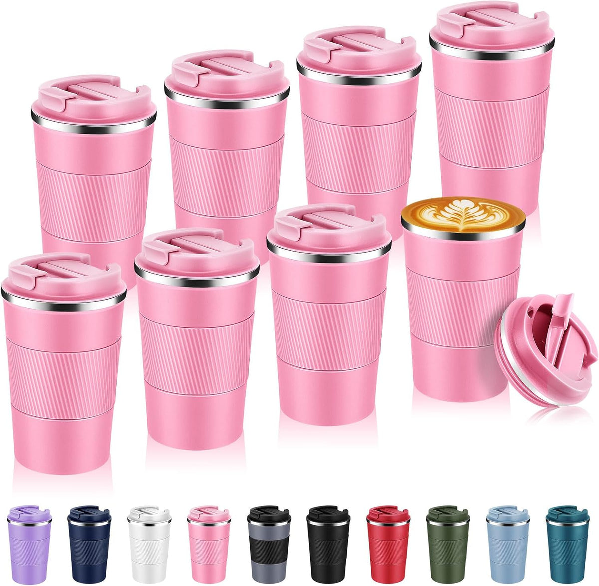 Volhoply 13 oz Stainless Steel Insulated Travel Coffee Mug with Fip Lid,Reusable Double Wall Vacuum Metal Coffee Cup,Portable to Go Leak Proof Cafe Thermal Tumbler for Hot & Cold Drinks(Pink,1)