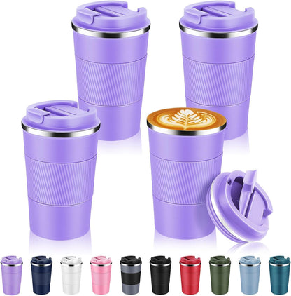 Volhoply 13 oz Stainless Steel Insulated Travel Coffee Mug with Fip Lid,Reusable Double Wall Vacuum Metal Coffee Cup,Portable to Go Leak Proof Cafe Thermal Tumbler for Hot & Cold Drinks(Pink,1)