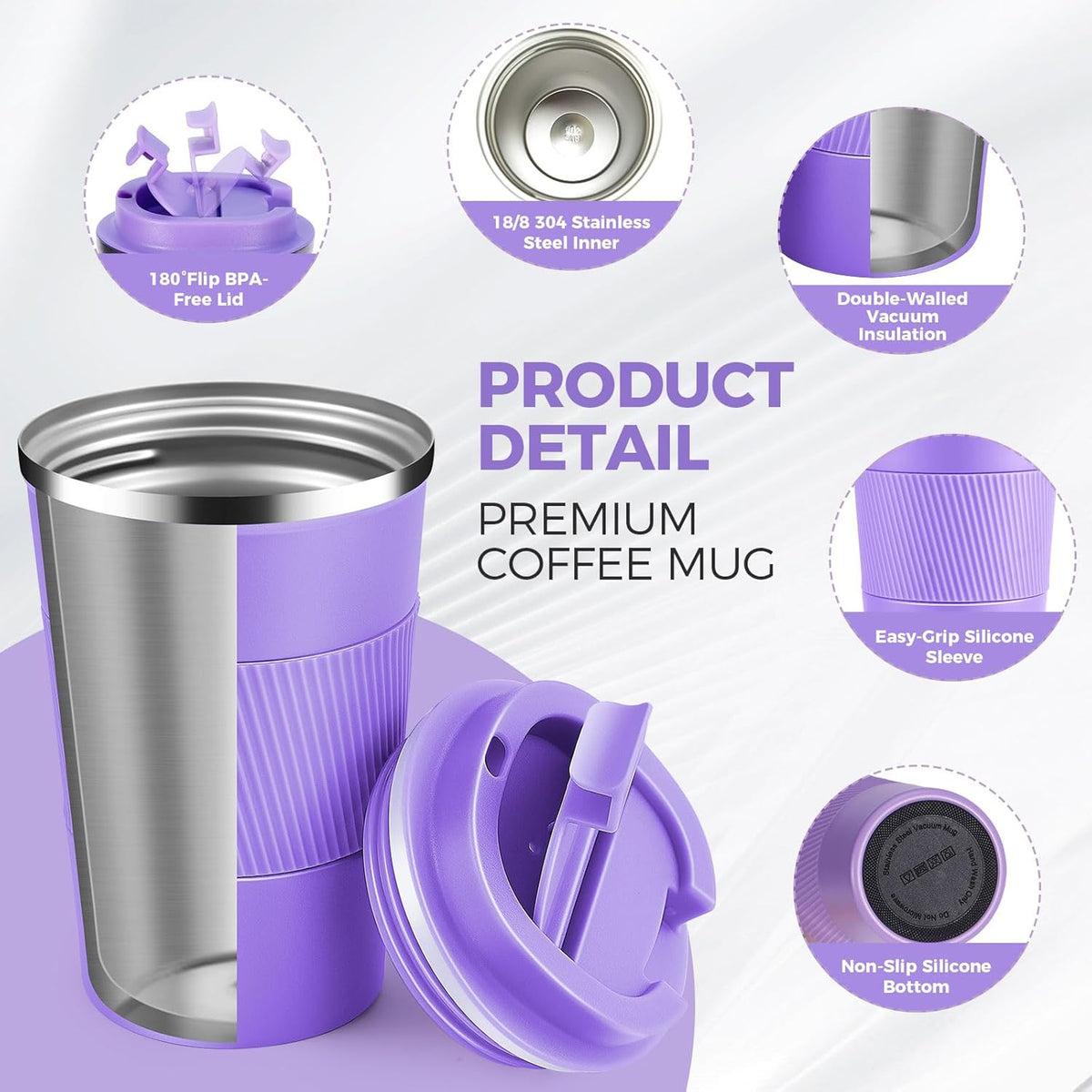 Volhoply 13 oz Stainless Steel Insulated Travel Coffee Mug with Fip Lid,Reusable Double Wall Vacuum Metal Coffee Cup,Portable to Go Leak Proof Cafe Thermal Tumbler for Hot & Cold Drinks(Pink,1)