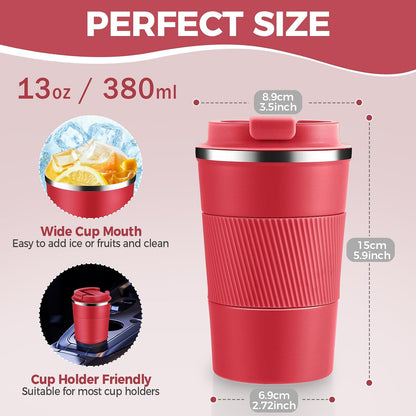 Volhoply 13 oz Stainless Steel Insulated Travel Coffee Mug with Fip Lid,Reusable Double Wall Vacuum Metal Coffee Cup,Portable to Go Leak Proof Cafe Thermal Tumbler for Hot & Cold Drinks(Pink,1)