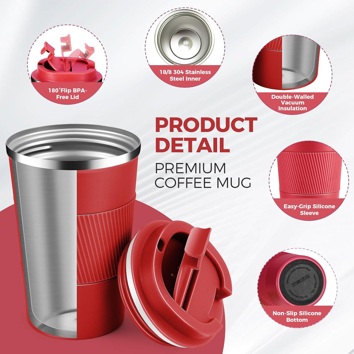 Volhoply 13 oz Stainless Steel Insulated Travel Coffee Mug with Fip Lid,Reusable Double Wall Vacuum Metal Coffee Cup,Portable to Go Leak Proof Cafe Thermal Tumbler for Hot & Cold Drinks(Pink,1)