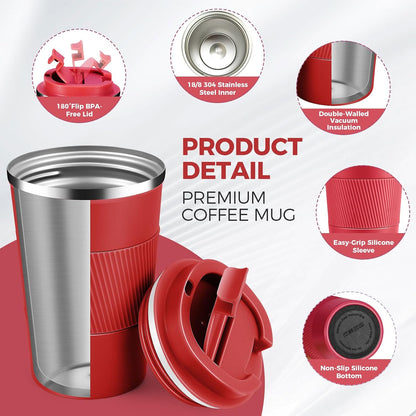 Volhoply 13 oz Stainless Steel Insulated Travel Coffee Mug with Fip Lid,Reusable Double Wall Vacuum Metal Coffee Cup,Portable to Go Leak Proof Cafe Thermal Tumbler for Hot & Cold Drinks(Pink,1)