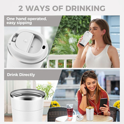 Volhoply 13 oz Stainless Steel Insulated Travel Coffee Mug with Fip Lid,Reusable Double Wall Vacuum Metal Coffee Cup,Portable to Go Leak Proof Cafe Thermal Tumbler for Hot & Cold Drinks(Pink,1)