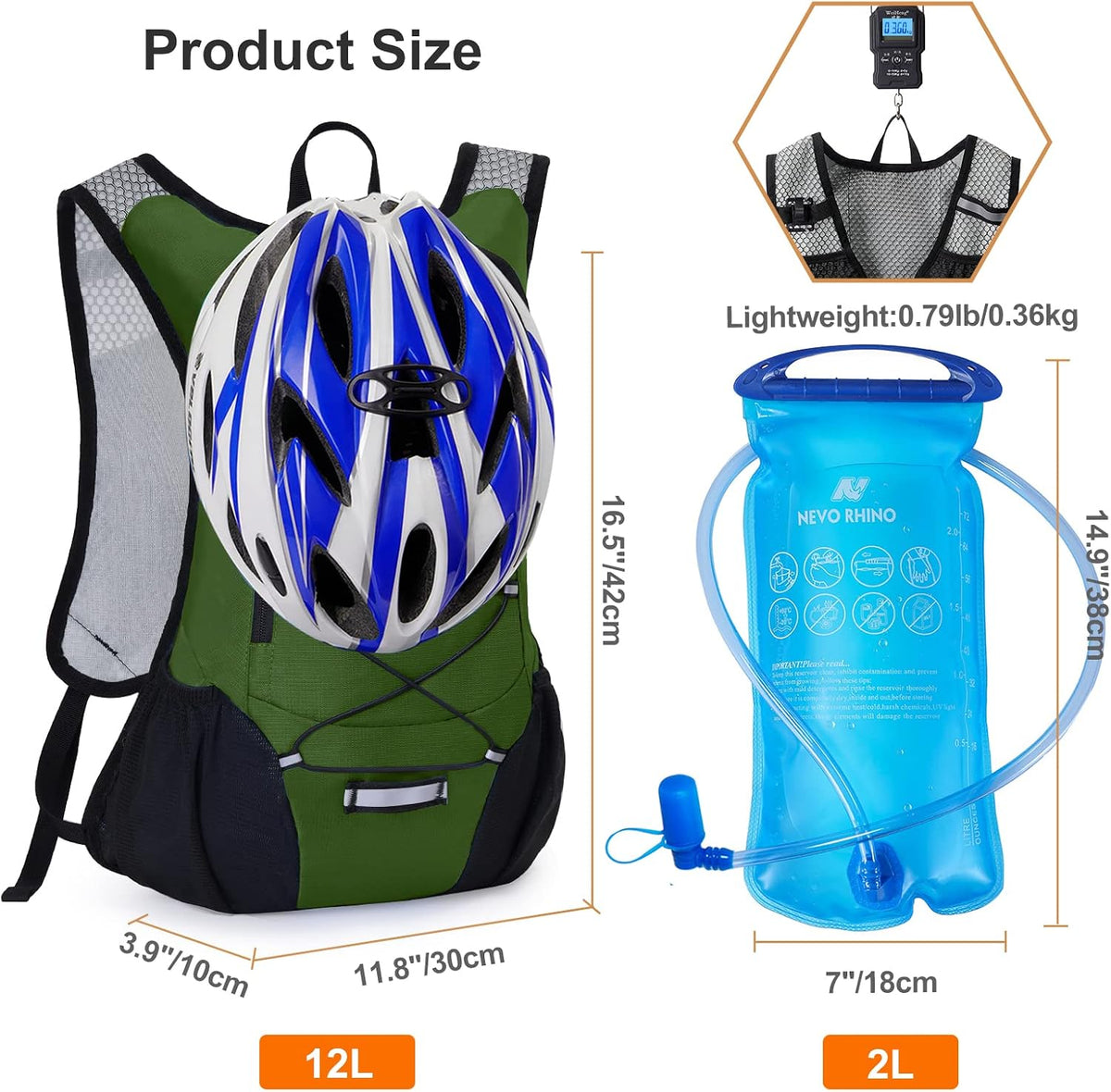 Lightweight Hydration Backpack, Running Backpack with 2L Water Bladder