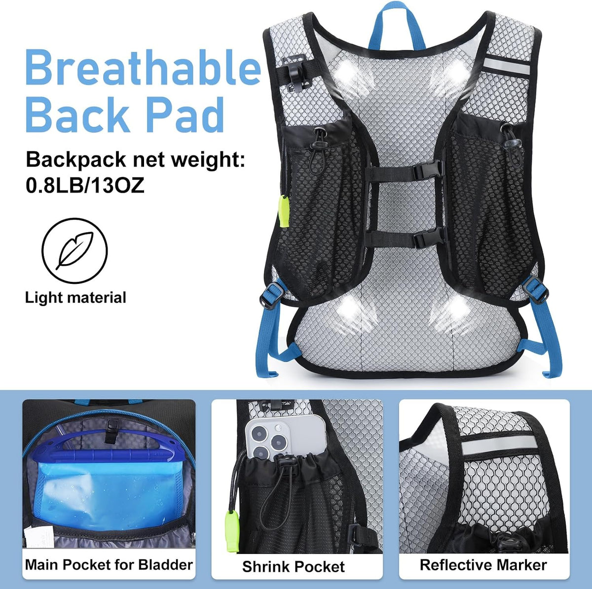 Lightweight Hydration Backpack, Running Backpack with 2L Water Bladder