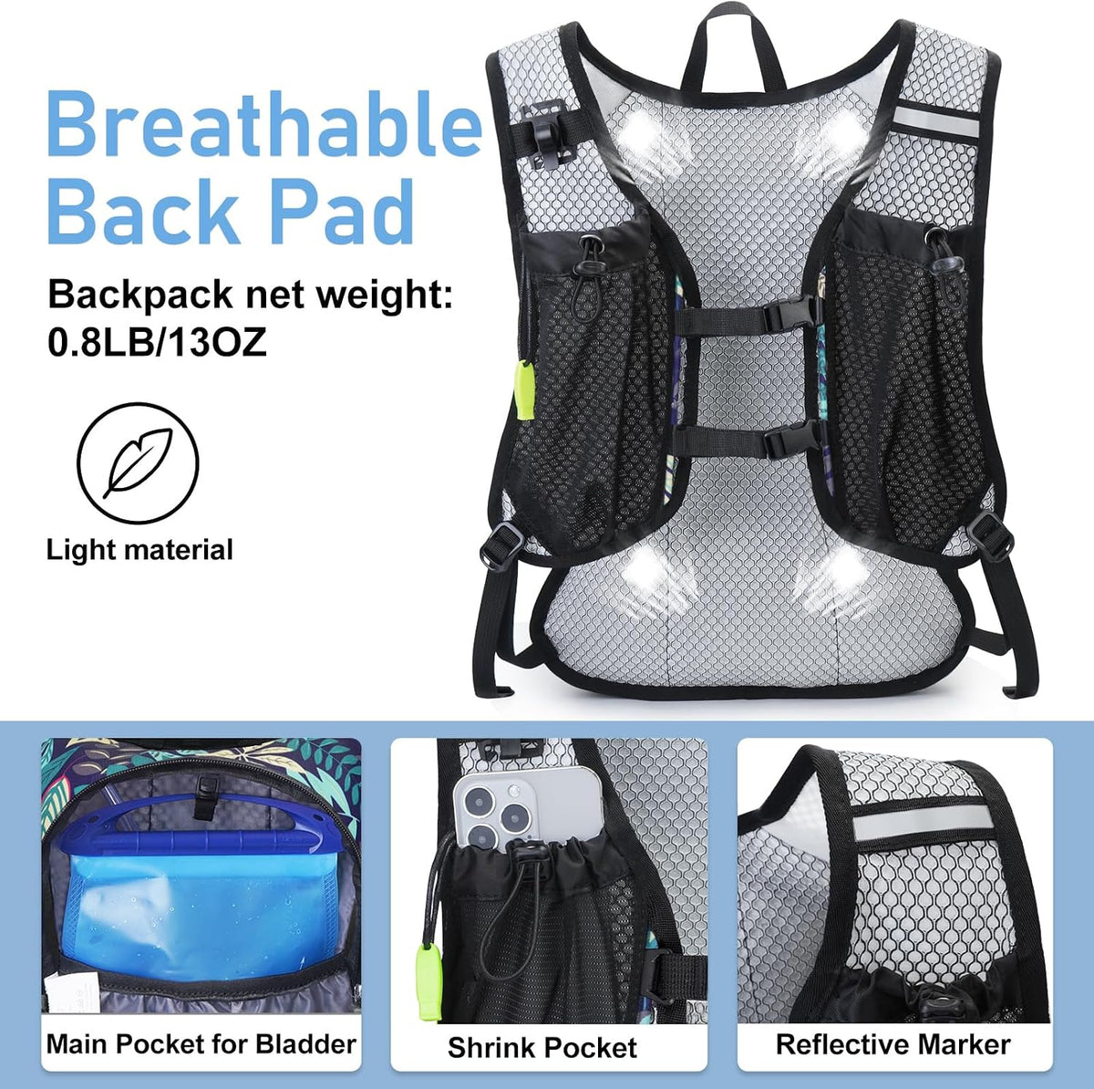Lightweight Hydration Backpack, Running Backpack with 2L Water Bladder