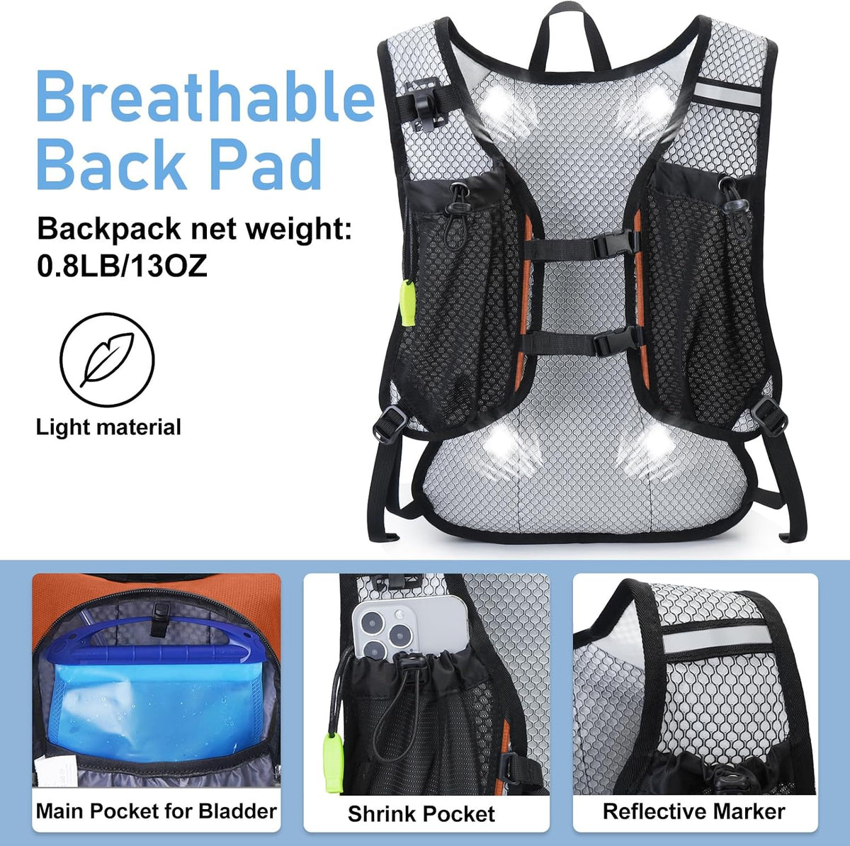 Lightweight Hydration Backpack, Running Backpack with 2L Water Bladder