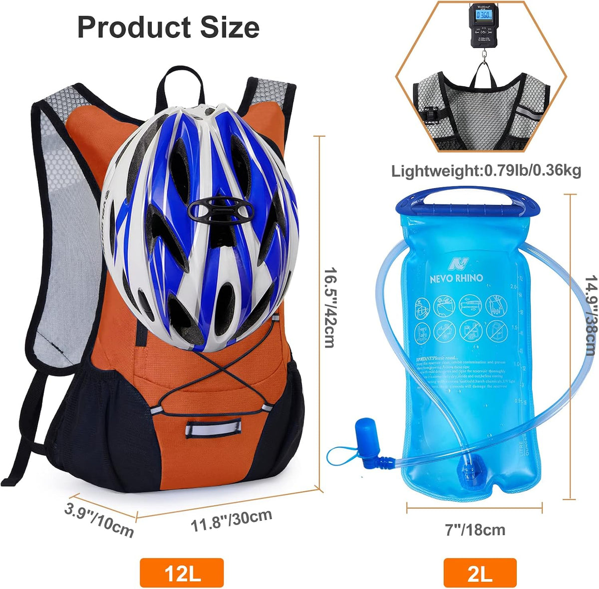 Lightweight Hydration Backpack, Running Backpack with 2L Water Bladder