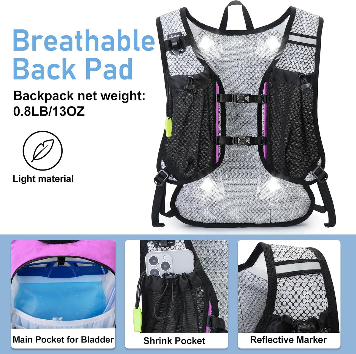 Lightweight Hydration Backpack, Running Backpack with 2L Water Bladder