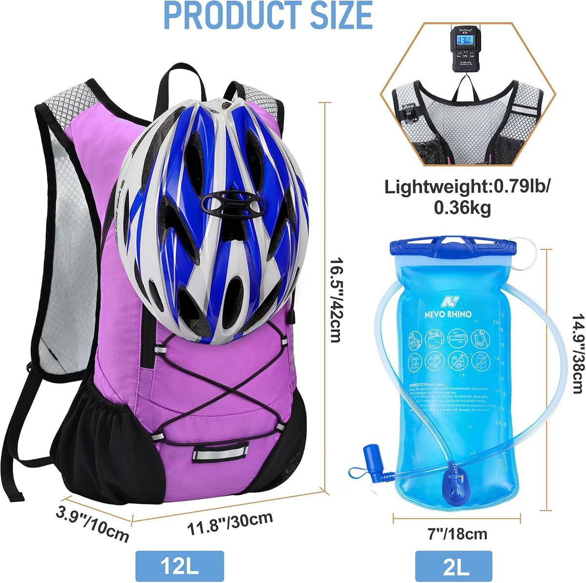 Lightweight Hydration Backpack, Running Backpack with 2L Water Bladder