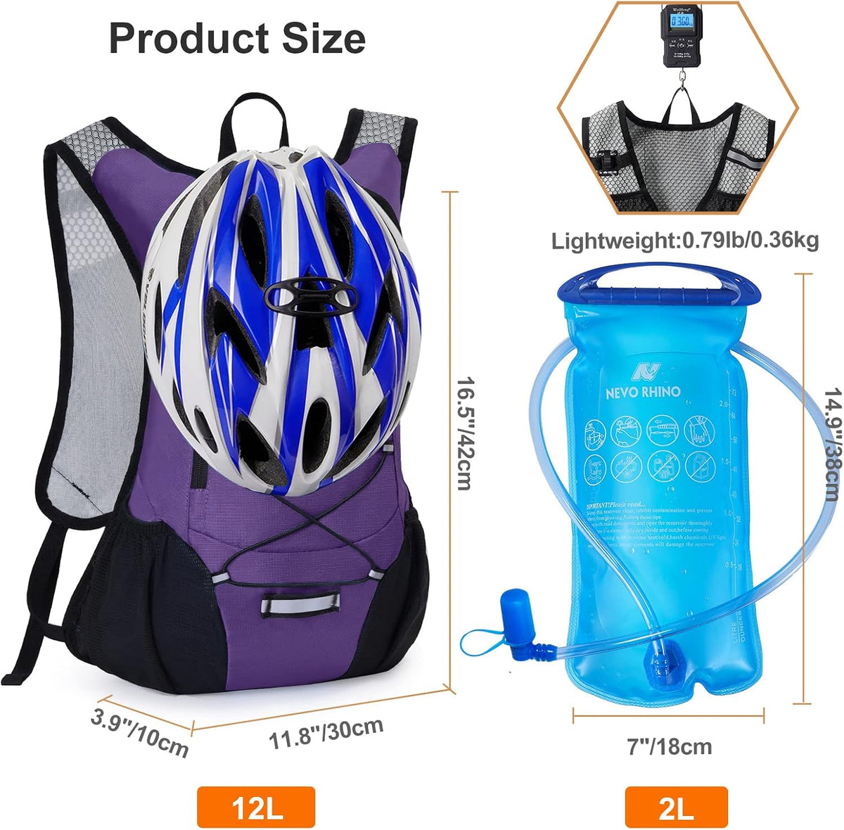 Lightweight Hydration Backpack, Running Backpack with 2L Water Bladder