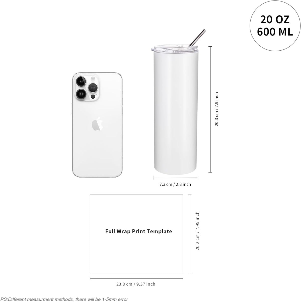 Sublimation Blanks Tumblers Straight Skinny 20 OZ