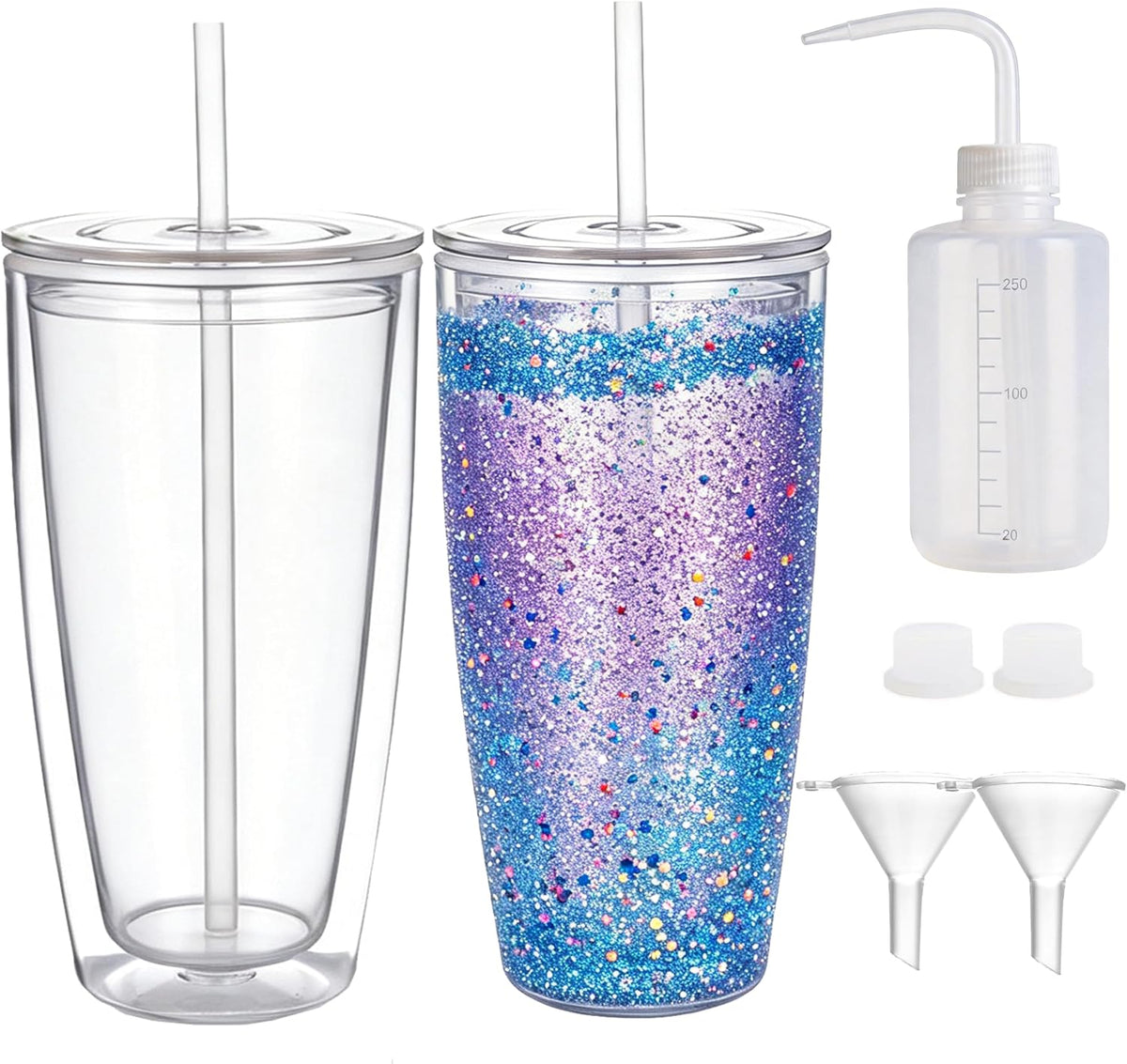 24oz Tumbler with Lid and Straw, Leak Proof and Double Wall Insulated Reusable Plastic Cups,Travel Reusable Iced Coffee Cup (2, White Butterfly)