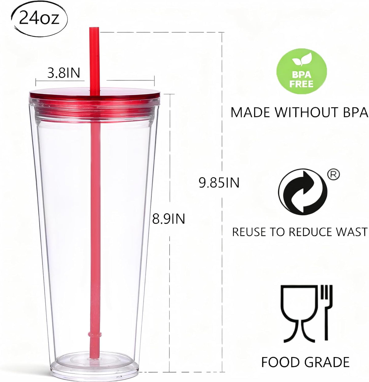 24oz Tumbler with Lid and Straw, Leak Proof and Double Wall Insulated Reusable Plastic Cups,Travel Reusable Iced Coffee Cup (2, White Butterfly)