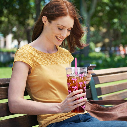 24oz Tumbler with Lid and Straw, Leak Proof and Double Wall Insulated Reusable Plastic Cups,Travel Reusable Iced Coffee Cup (2, White Butterfly)