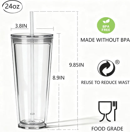 24oz Tumbler with Lid and Straw, Leak Proof and Double Wall Insulated Reusable Plastic Cups,Travel Reusable Iced Coffee Cup (2, White Butterfly)