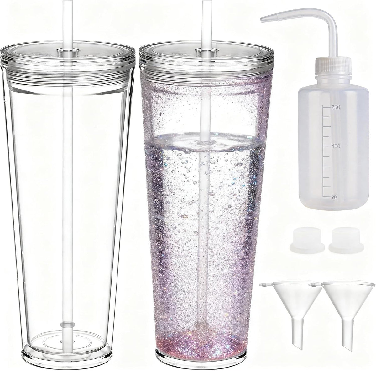 24oz Tumbler with Lid and Straw, Leak Proof and Double Wall Insulated Reusable Plastic Cups,Travel Reusable Iced Coffee Cup (2, White Butterfly)