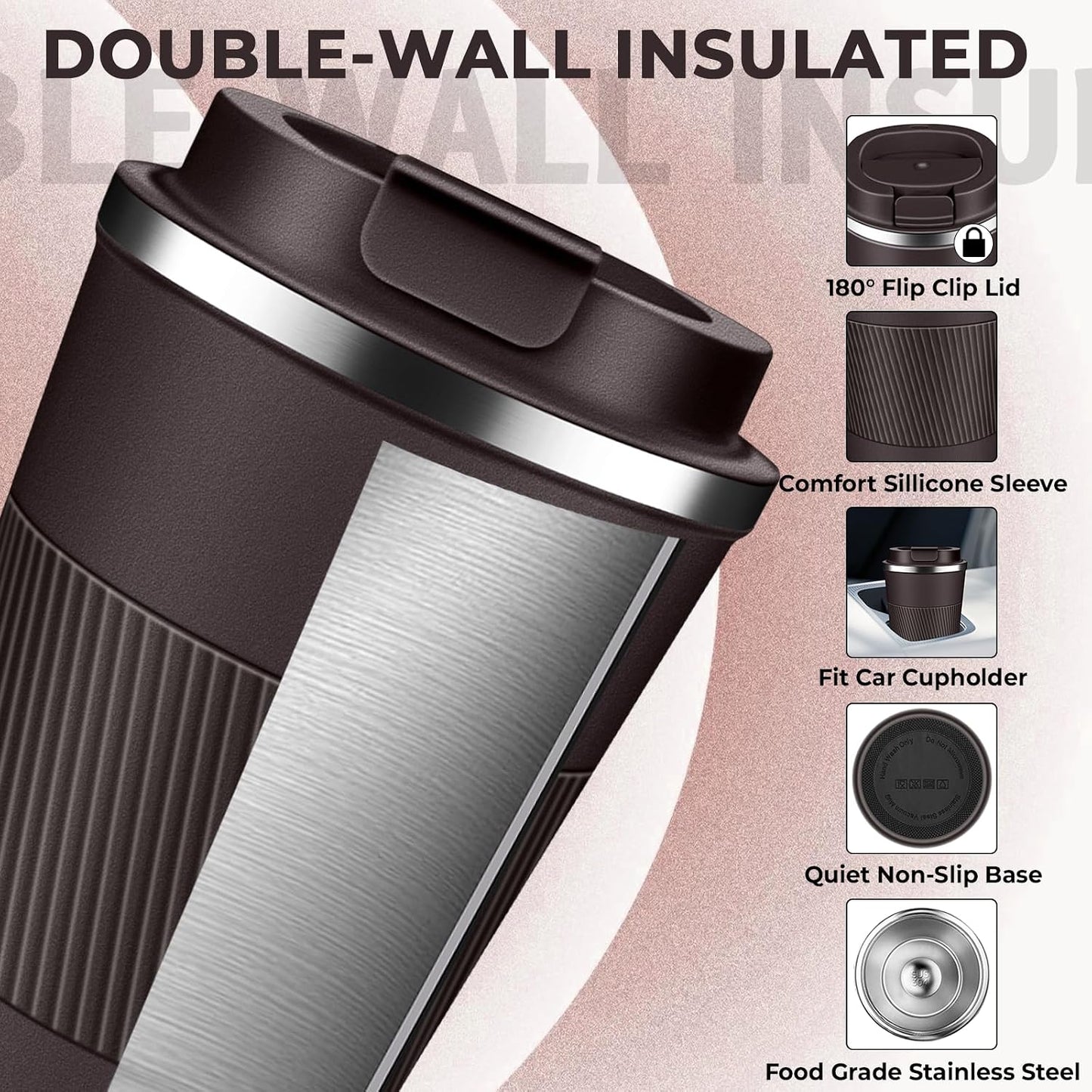 Insulated Coffee Tumbler 17 oz, Stainless Steel Coffee Mug with Lids, Travel Coffee Mug Leak Proof, Double Wall Vacuum Insulated Reusable Coffee Cup, Keep Drinks Hot and Cold (Deep Teal, 17 Ounces)