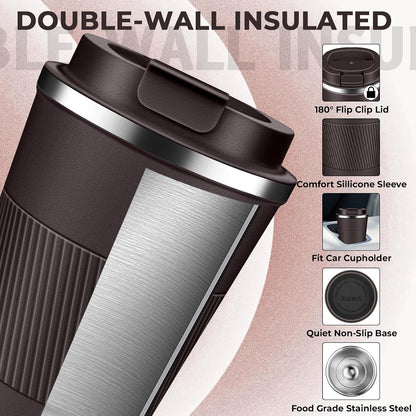Insulated Coffee Tumbler 17 oz, Stainless Steel Coffee Mug with Lids, Travel Coffee Mug Leak Proof, Double Wall Vacuum Insulated Reusable Coffee Cup, Keep Drinks Hot and Cold (Deep Teal, 17 Ounces)