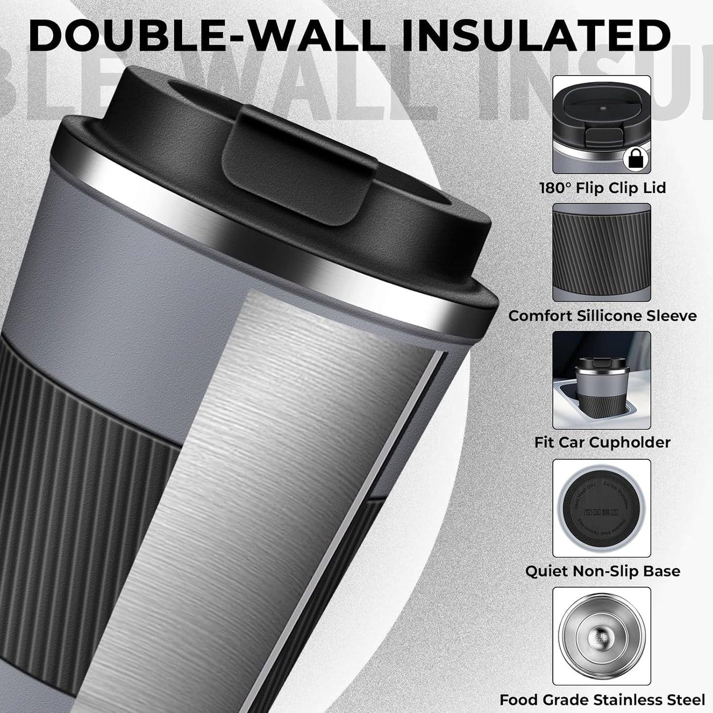 Insulated Coffee Tumbler 17 oz, Stainless Steel Coffee Mug with Lids, Travel Coffee Mug Leak Proof, Double Wall Vacuum Insulated Reusable Coffee Cup, Keep Drinks Hot and Cold (Deep Teal, 17 Ounces)