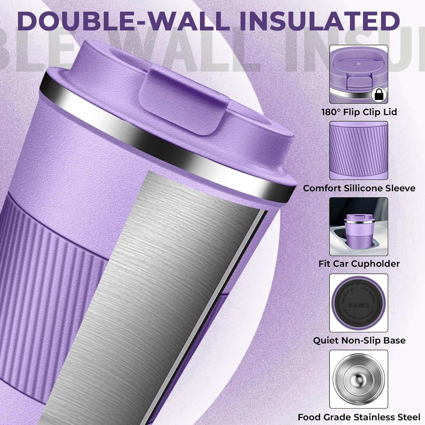 Insulated Coffee Tumbler 17 oz, Stainless Steel Coffee Mug with Lids, Travel Coffee Mug Leak Proof, Double Wall Vacuum Insulated Reusable Coffee Cup, Keep Drinks Hot and Cold (Deep Teal, 17 Ounces)