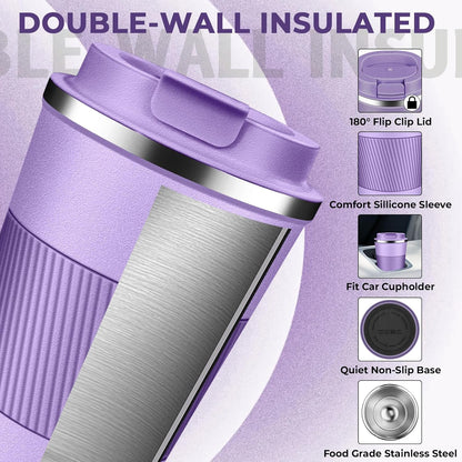 Insulated Coffee Tumbler 17 oz, Stainless Steel Coffee Mug with Lids, Travel Coffee Mug Leak Proof, Double Wall Vacuum Insulated Reusable Coffee Cup, Keep Drinks Hot and Cold (Deep Teal, 17 Ounces)