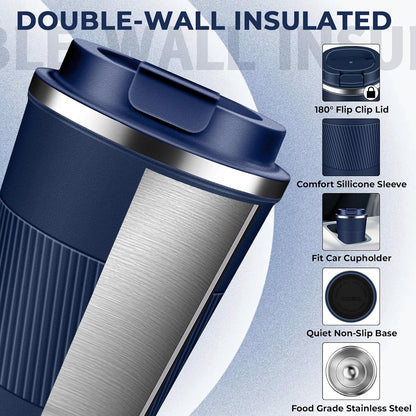 Insulated Coffee Tumbler 17 oz, Stainless Steel Coffee Mug with Lids, Travel Coffee Mug Leak Proof, Double Wall Vacuum Insulated Reusable Coffee Cup, Keep Drinks Hot and Cold (Deep Teal, 17 Ounces)
