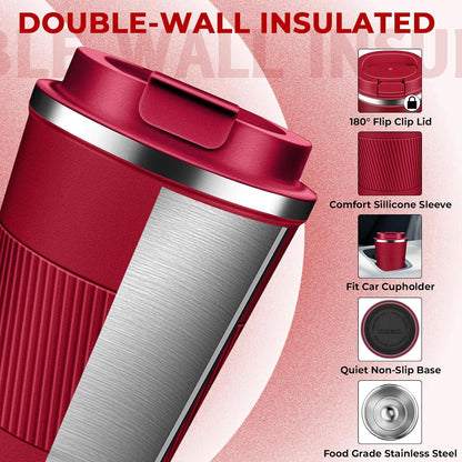 Insulated Coffee Tumbler 17 oz, Stainless Steel Coffee Mug with Lids, Travel Coffee Mug Leak Proof, Double Wall Vacuum Insulated Reusable Coffee Cup, Keep Drinks Hot and Cold (Deep Teal, 17 Ounces)