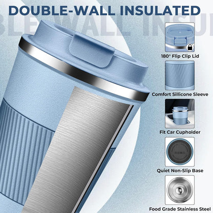 Insulated Coffee Tumbler 17 oz, Stainless Steel Coffee Mug with Lids, Travel Coffee Mug Leak Proof, Double Wall Vacuum Insulated Reusable Coffee Cup, Keep Drinks Hot and Cold (Deep Teal, 17 Ounces)