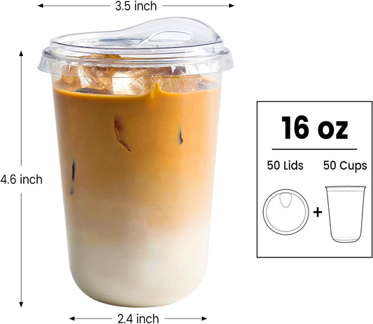 16 oz Clear Plastic Coffee Cups with Sip Lids
