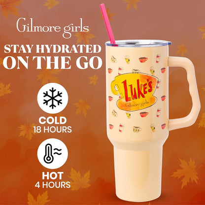Betty Boop Core Cute Pose, Stainless Steel Tumbler, 40oz | Sitting, Hearts and Dots, Straw Cover Cap, Handle, Lid, Double Walled, Fits in Cup Holder, 1.18 Liters - Colors B