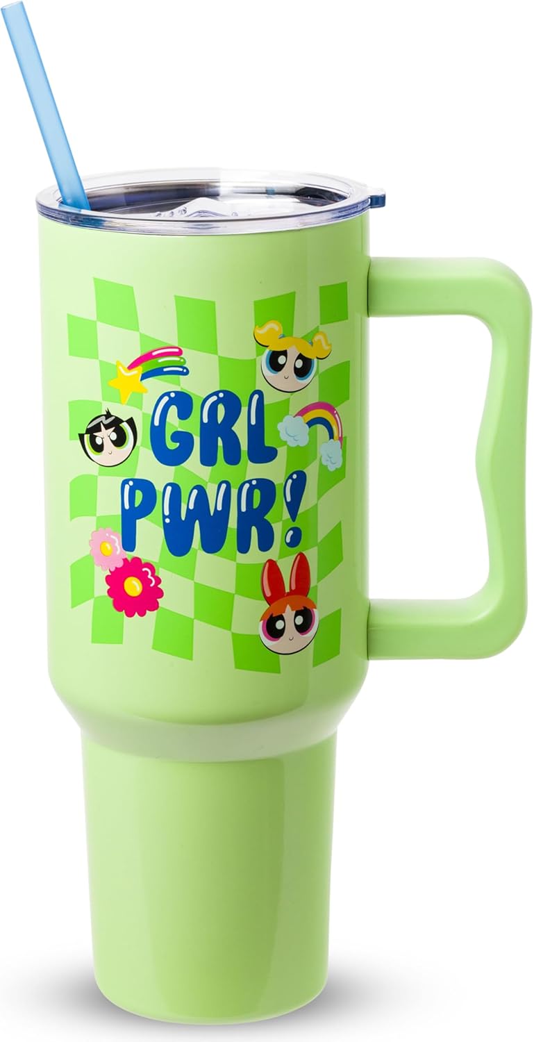 Betty Boop Core Cute Pose, Stainless Steel Tumbler, 40oz | Sitting, Hearts and Dots, Straw Cover Cap, Handle, Lid, Double Walled, Fits in Cup Holder, 1.18 Liters - Colors B