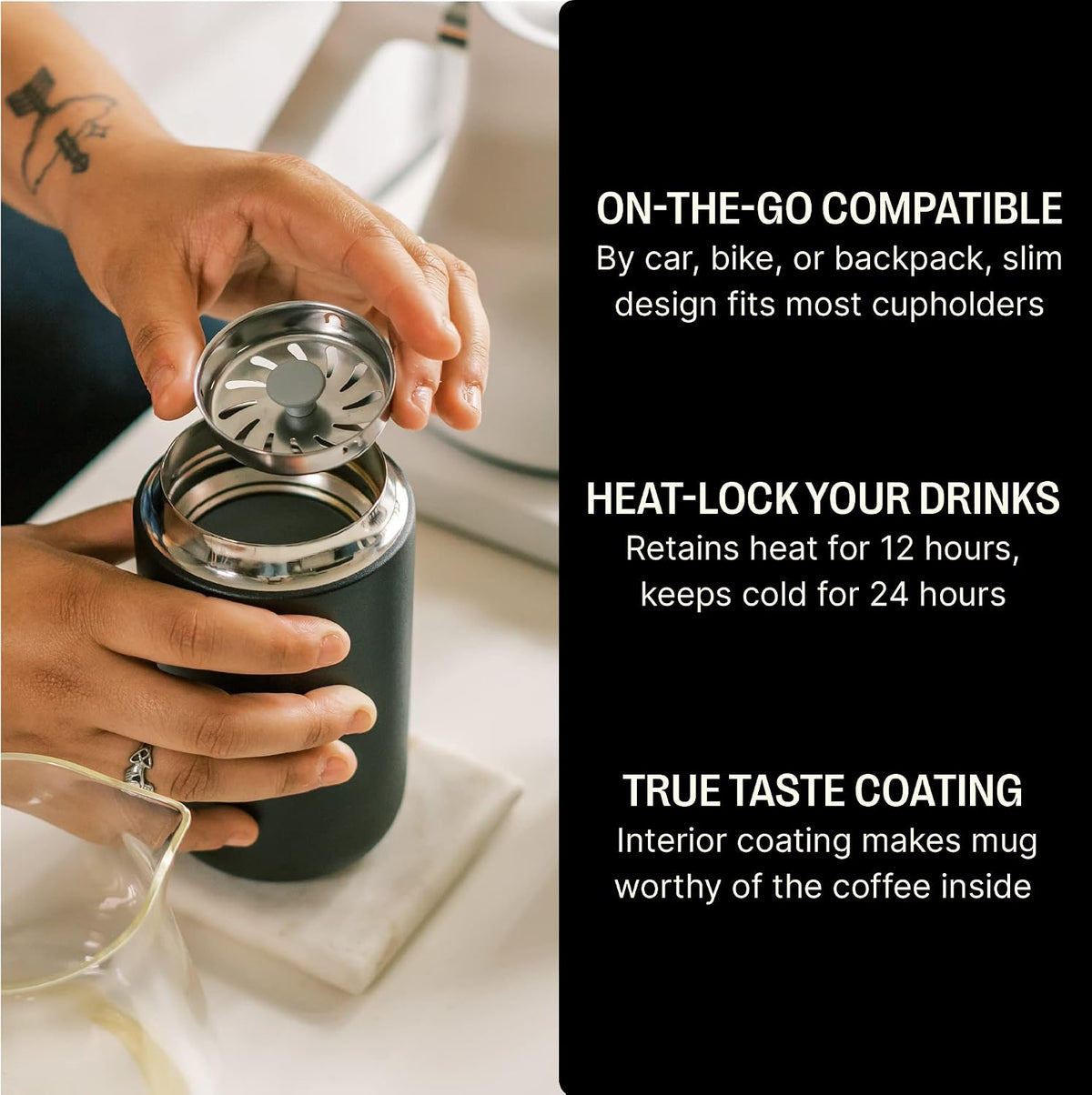 Carter Move Ceramic Lined Travel Coffee Mug 16 oz - Leak-Proof Lid | No Metallic Taste, Dishwasher Safe, Hot 12Hr Cold 24Hr, Stainless Steel Tumbler, BPA-Free, Fits Cup Holders, Electric Cobalt