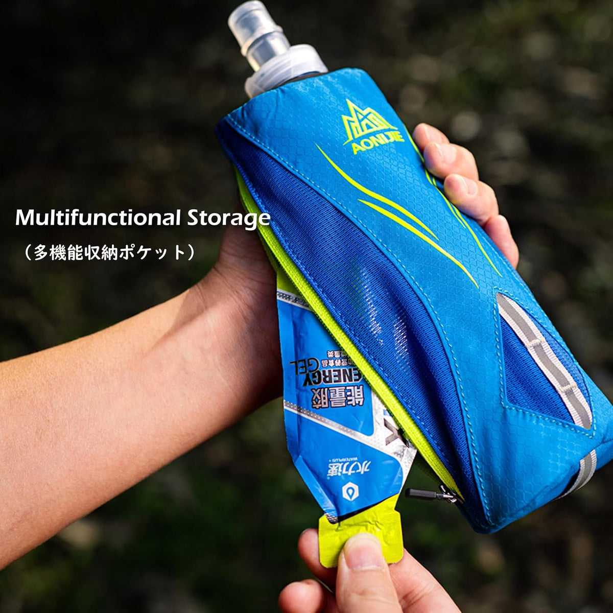 Handheld Water Bottle for Running, Quick Grip Chill 17 oz Handheld Soft Water Bottle with Hand Strap Hydration Pack, BPA Sport Soft Flask (Blue)
