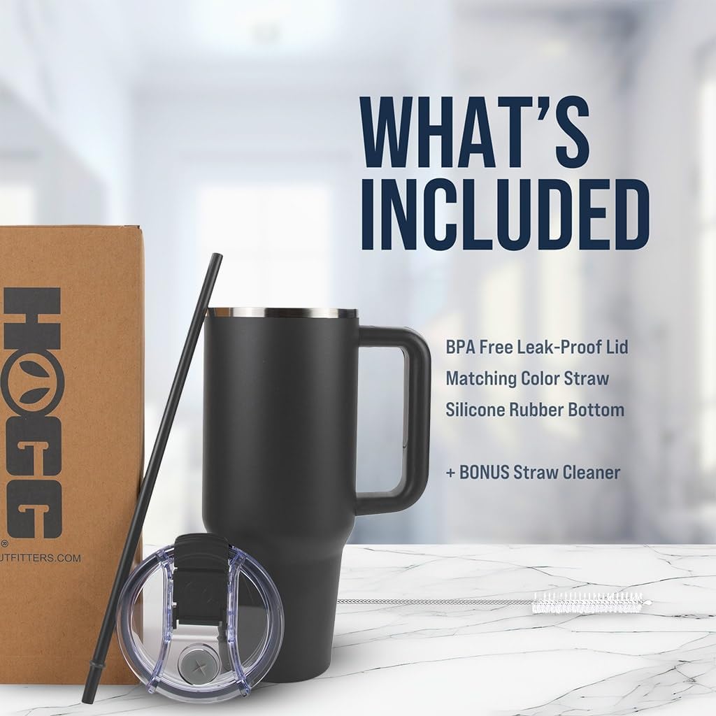 Hogg Big Swig 40oz Tumbler with Handle and Straw - Red, 40 oz Tumbler, Insulated Cup with Handle, 40oz Water Bottle with Straw, Thermal Cups, Leak Proof Lid, Travel Mugs, Stainless Steel