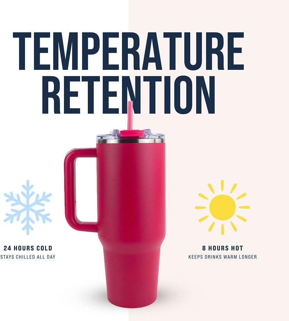 Hogg Big Swig 40oz Tumbler with Handle and Straw - Red, 40 oz Tumbler, Insulated Cup with Handle, 40oz Water Bottle with Straw, Thermal Cups, Leak Proof Lid, Travel Mugs, Stainless Steel