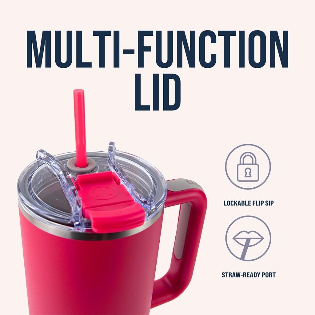 Hogg Big Swig 40oz Tumbler with Handle and Straw - Red, 40 oz Tumbler, Insulated Cup with Handle, 40oz Water Bottle with Straw, Thermal Cups, Leak Proof Lid, Travel Mugs, Stainless Steel