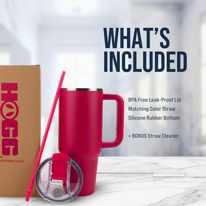 Hogg Big Swig 40oz Tumbler with Handle and Straw - Red, 40 oz Tumbler, Insulated Cup with Handle, 40oz Water Bottle with Straw, Thermal Cups, Leak Proof Lid, Travel Mugs, Stainless Steel