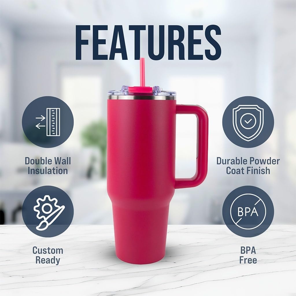 Hogg Big Swig 40oz Tumbler with Handle and Straw - Red, 40 oz Tumbler, Insulated Cup with Handle, 40oz Water Bottle with Straw, Thermal Cups, Leak Proof Lid, Travel Mugs, Stainless Steel